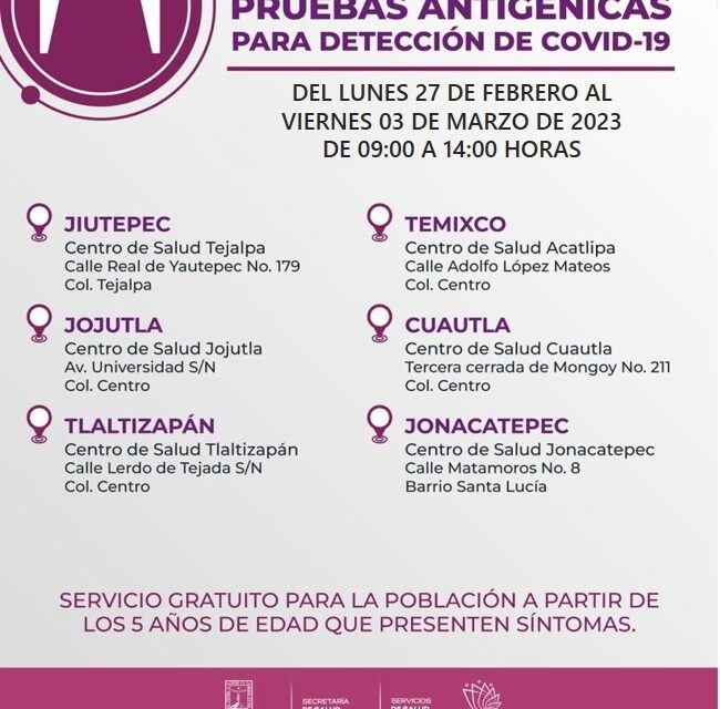 CONTINÚAN PRUEBAS ANTIGÉNICAS PARA LA DETECCIÓN DE COVID-19 EN CENTROS DE SALUD