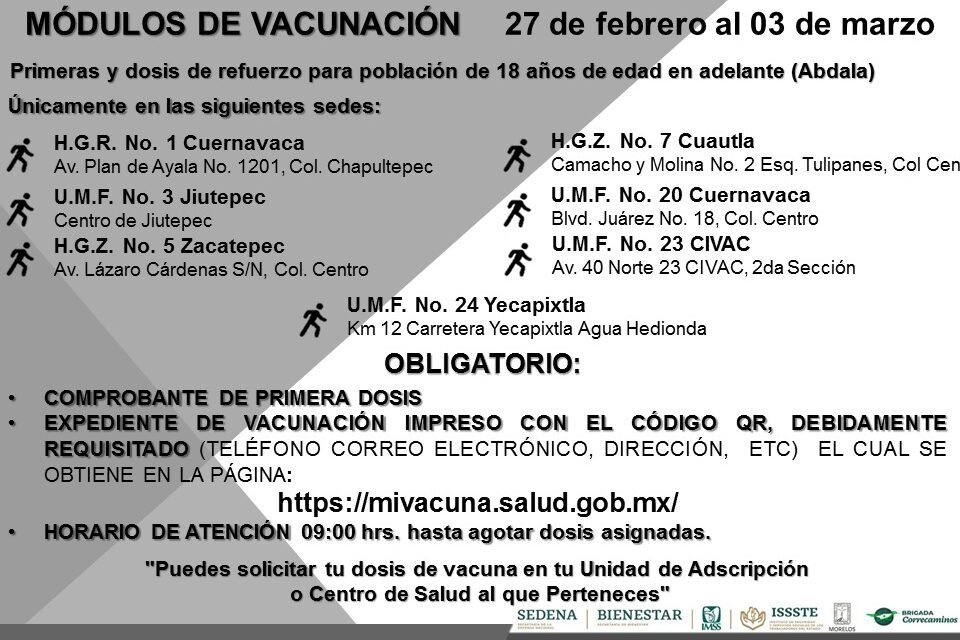 Mantiene Brigada Correcaminos vacunación de primeras y refuerzo contra COVID-19 para mayores de 18 años con dosis de Abdala