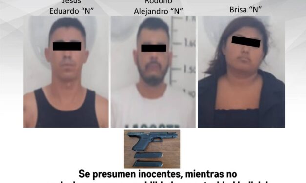 DETIENE POLICÍA A DOS HOMBRES Y UNA MUJER POR VIOLACIÓN A LA LEY FEDERAL DE ARMAS DE FUEGO Y EXPLOSIVOS